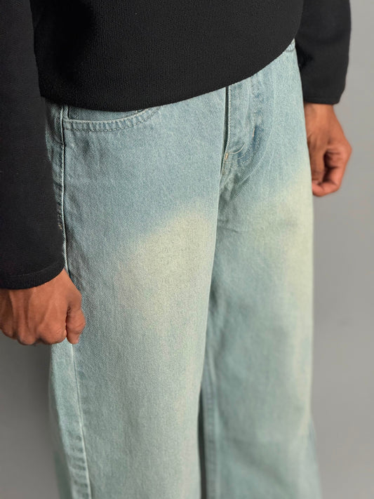 Light Green Double-Shade Baggy Jeans