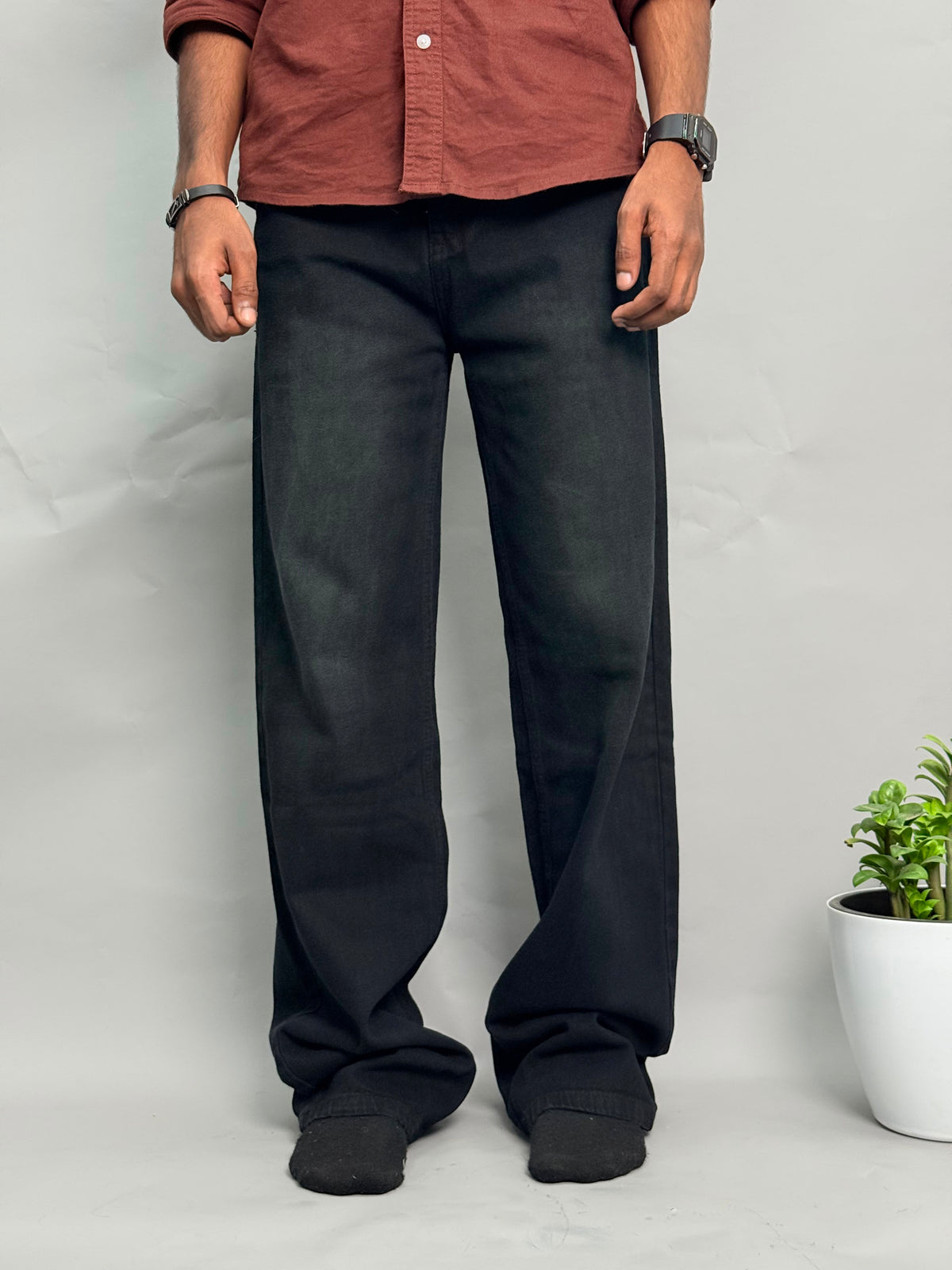 Vintage-Faded Black Baggy Jeans