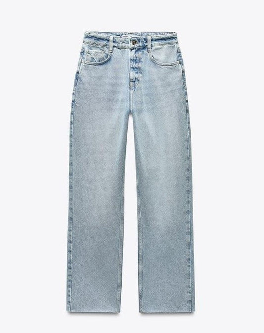 LIGHT BLUE STRAIGHT-LEG HIGH-WAIST JEANS